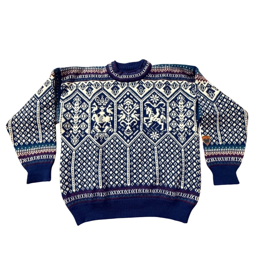 Dale of Norway Lillehammer 1994 Olympic Wool Sweater Mens Navy Blue Nordic 2XL